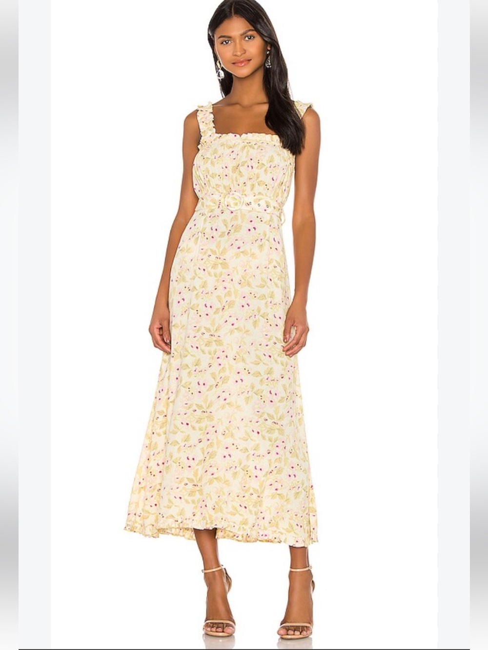 Faithfull the Brand Saint Tropez Midi Dress in Adele Floral Yellow Size 6